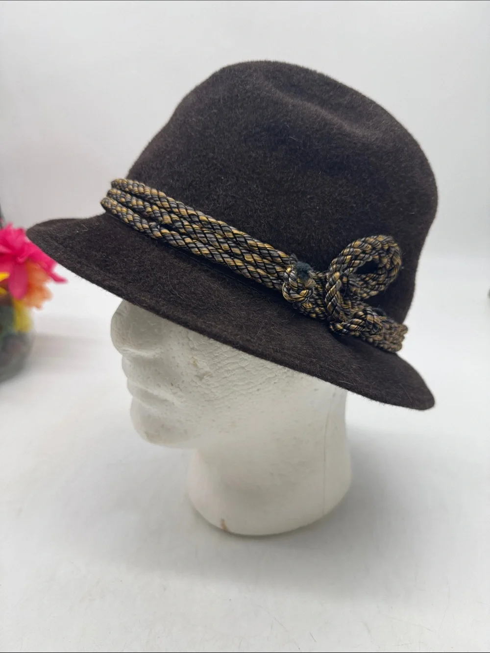 Restinol Classic Brown Men's Fedora w Braided Accent Marshall Fields Size 7 1/4
